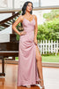 Load image into Gallery viewer, Spaghetti Straps Blush Long Prom Dress with Slit
