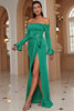 Load image into Gallery viewer, Off The Shoulder Green Long Prom Dress with Slit