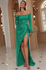 Load image into Gallery viewer, Off The Shoulder Green Long Prom Dress with Slit