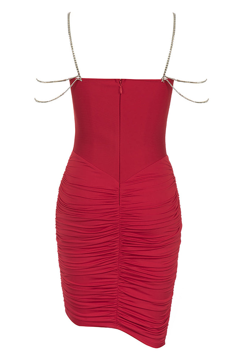Load image into Gallery viewer, Red Spaghetti Straps Beading Short Homecoming Dress