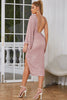 Load image into Gallery viewer, Pink One Shoulder Long Sleeves Deep V Neck Cocktail Dress