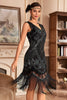 Load image into Gallery viewer, Black Golden Braided Sequin Fringed 1920s Flapper Dress