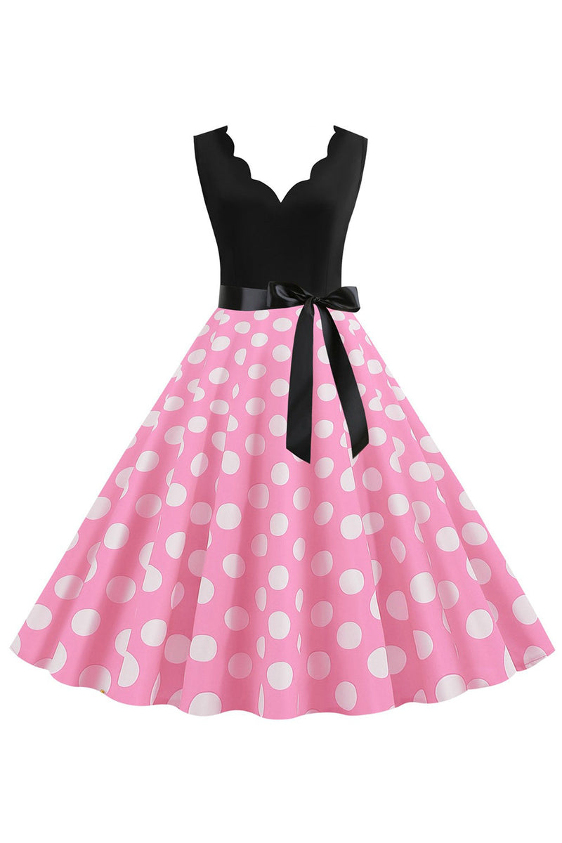 Load image into Gallery viewer, Pink Polka Dots Sleeveless Vintage 1950s Dress