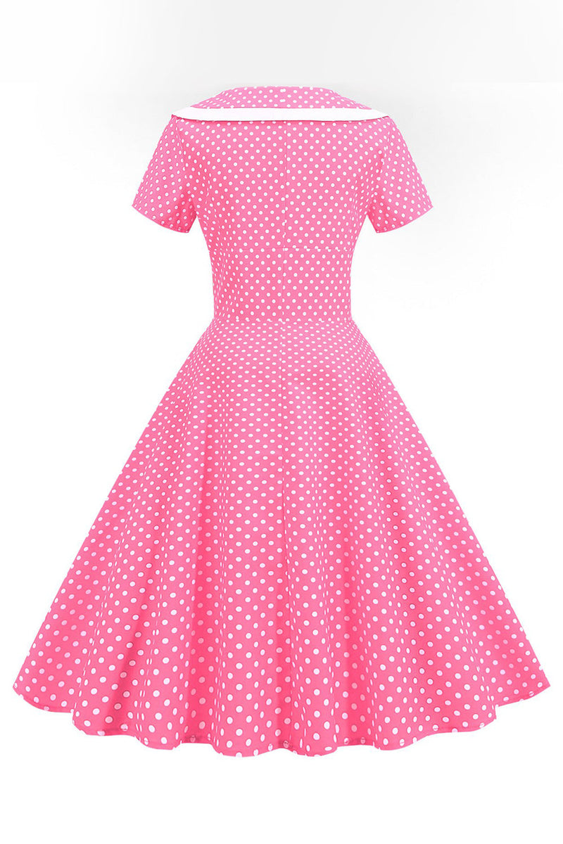 Load image into Gallery viewer, Pink Polka Dots V-Neck Short Sleeves 1950s Dress