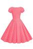 Load image into Gallery viewer, Pink Red Polka Dots Puff Sleeves 1950s Dress