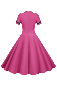 Fuchsia Short Sleeves A Line 1950s Dress