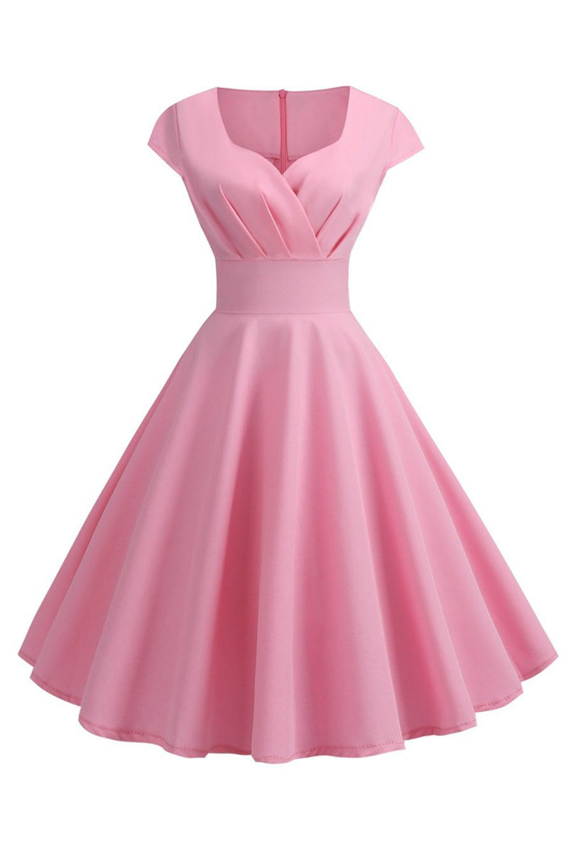 Load image into Gallery viewer, Pink Cap Sleeves A Line 1950s Dress