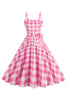 Load image into Gallery viewer, Plaid Pink Spaghetti Straps A Line 1950s Dress