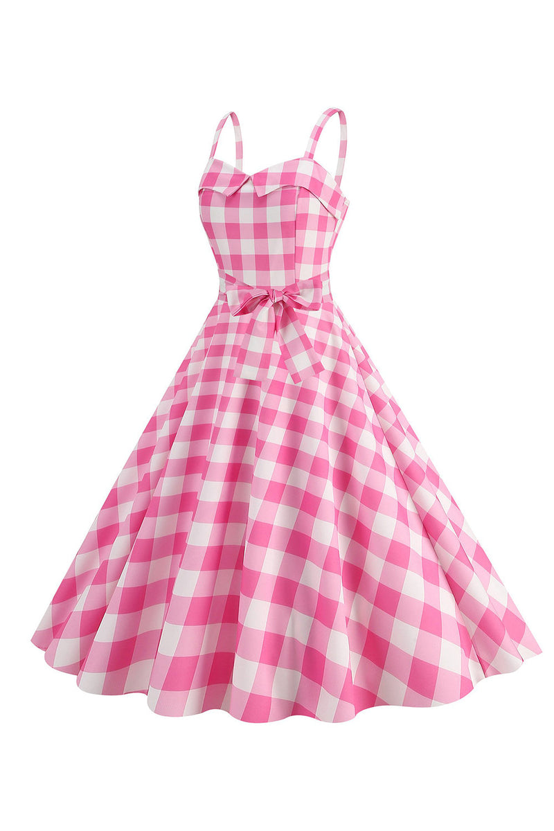 Load image into Gallery viewer, Plaid Pink Spaghetti Straps A Line 1950s Dress