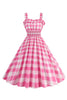 Load image into Gallery viewer, Pink Plaid A Line Smocked 1950s Dress