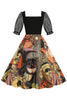 Load image into Gallery viewer, Black A Line Halloween Printed Vintage Dress