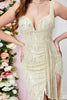 Load image into Gallery viewer, Sequined Apricot Sheath Sleeveless Party Dress With Slit