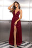 Load image into Gallery viewer, Burgundy Spaghetti Straps Open Back Prom Dress With Slit
