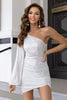 Load image into Gallery viewer, Champagne One Shoulder Bodycon Sparkly Short Graduation Dress