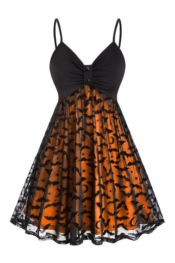 Halloween Spaghetti Straps Bat Black Vintage Dress