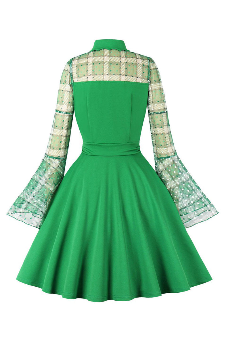 Load image into Gallery viewer, Plaid Long Sleeves Green Vintage Dress