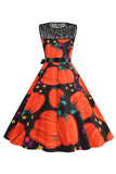 Halloween Pumpkin Printed Orange Vintage Dress