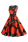 Halloween Pumpkin Printed Orange Vintage Dress