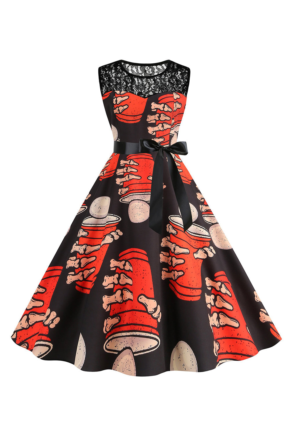 Halloween Pumpkin Printed Orange Vintage Dress