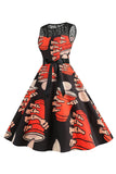 Halloween Pumpkin Printed Orange Vintage Dress