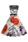 Halloween Pumpkin Printed Orange Vintage Dress