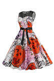Halloween Pumpkin Printed Orange Vintage Dress