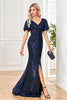 Load image into Gallery viewer, Sparkly Sequin Black Sheath V-Neck Prom Dress With Slit