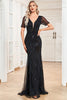 Load image into Gallery viewer, Sparkly Black Mermaid Short Sleeves V-Neck Prom Dress