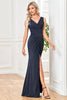 Load image into Gallery viewer, Navy Sheath Sparkly Sleeveless Long Prom Dress With Slit