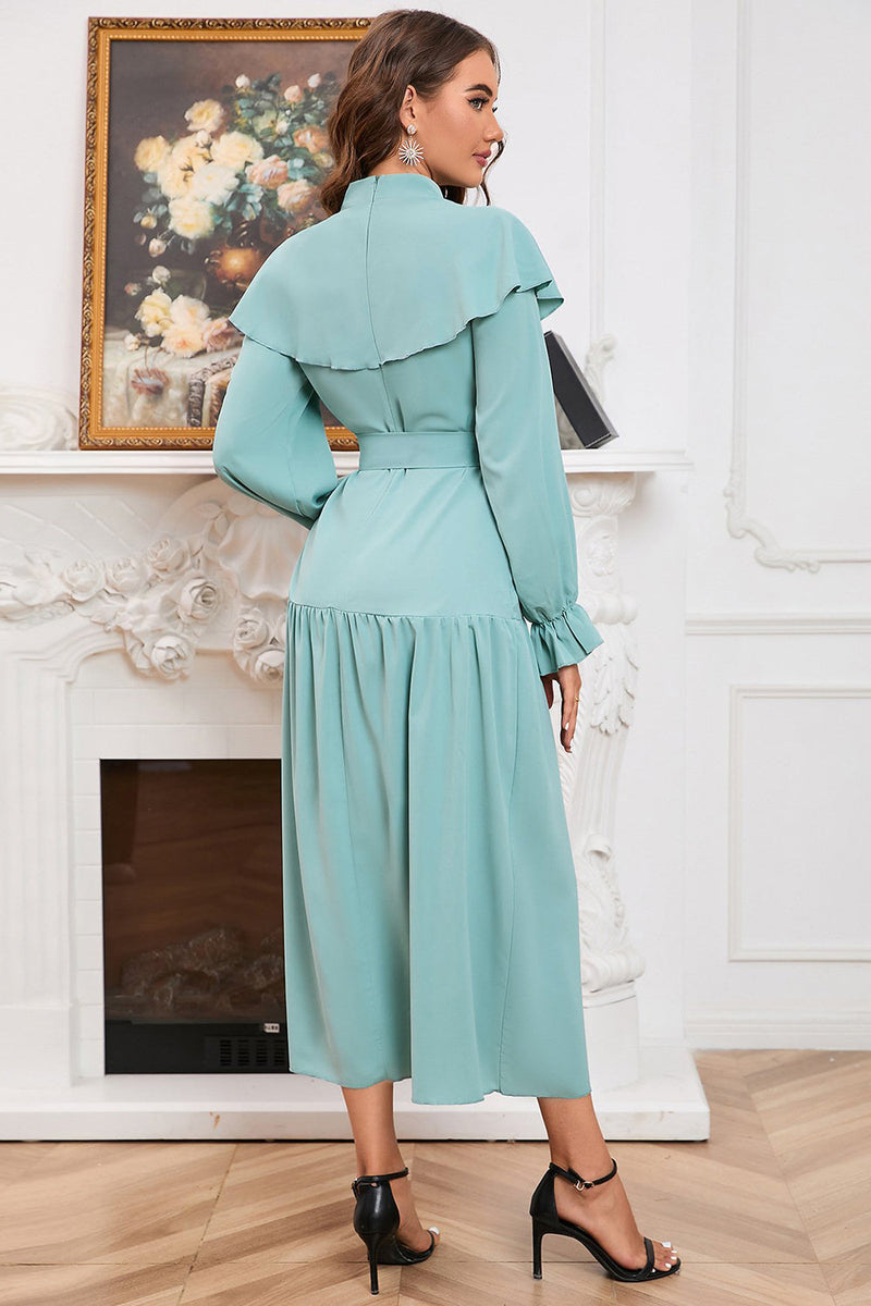 Load image into Gallery viewer, A Line Green Long Sleeves Casual Dress With Belt