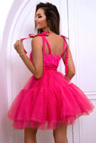 Hot Pink A Line Tulle Cute Graduation Dress
