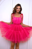 Hot Pink A Line Tulle Cute Graduation Dress