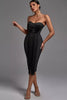 Load image into Gallery viewer, Black Bodycon Fringed Skirt Strapless Cocktail Dress with Open Back