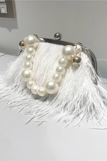 Blue Tassel Pearl Evening Party Clutch Bag with Feathers
