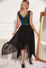 Load image into Gallery viewer, Black Green Sequin A-line Sleeveless Asymmetrical Party Dress