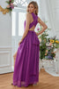 Load image into Gallery viewer, Purple Halter Neck A-line Long Bridesmaid Dress