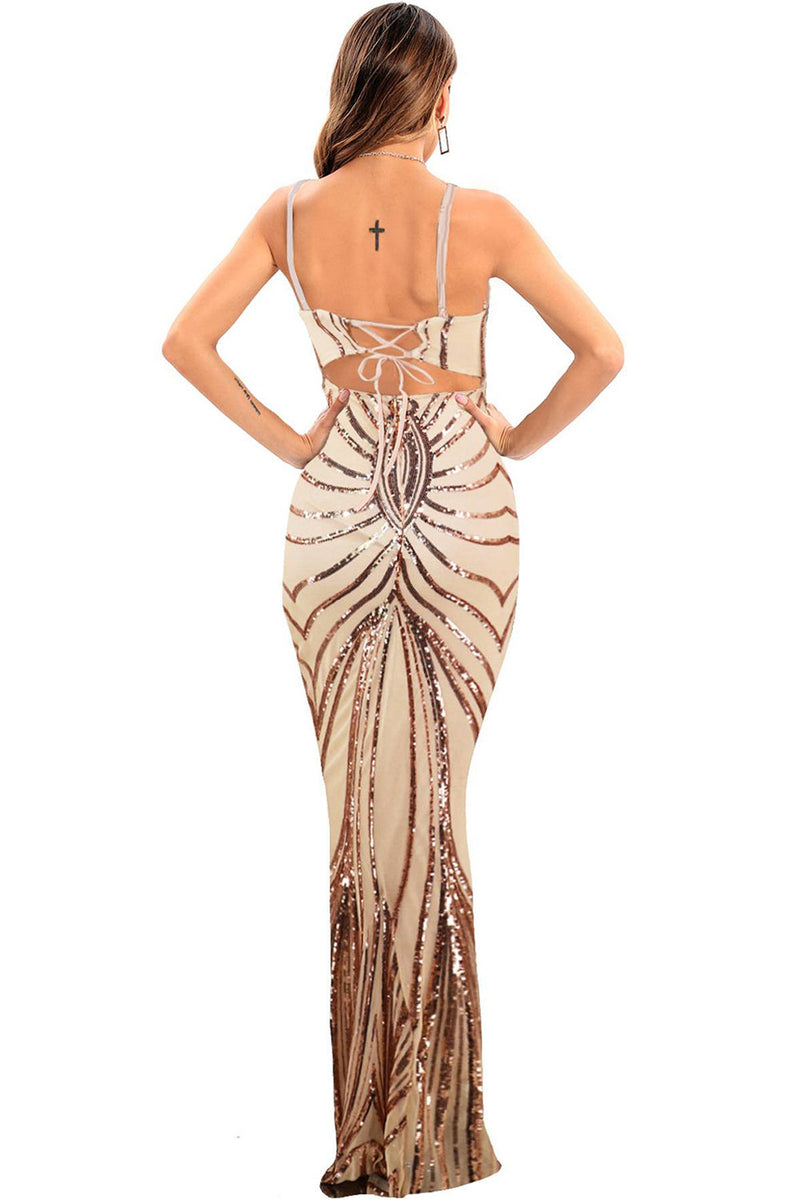 Load image into Gallery viewer, Black Sequin Spaghetti Strap Backless Bodycon Long Evening Dress