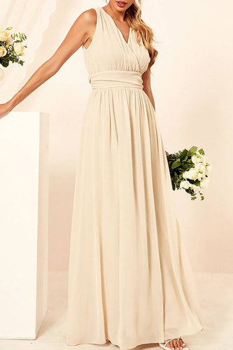 Apricot A-line V-neck Chiffon Floor Length Bridesmaid Dress