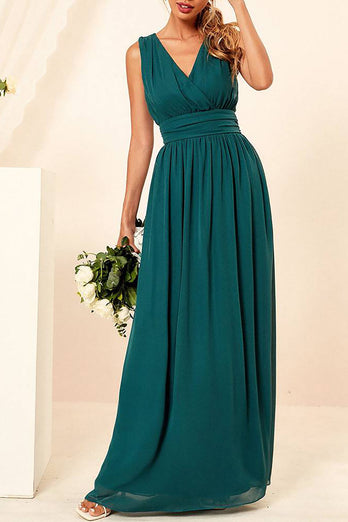 Apricot A-line V-neck Chiffon Floor Length Bridesmaid Dress