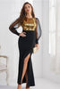 Load image into Gallery viewer, Black and Golden Sheath Long Sleeves Long Evening Dress with Slit
