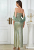 Load image into Gallery viewer, Light Green Off the Shoulder Bodycon Prom Dress with Slit