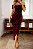 Load image into Gallery viewer, Burgundy Velvet Off the Shoulder Holiday Party Dress
