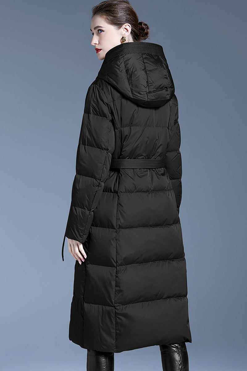 Load image into Gallery viewer, Brown Winter Long Puffer Jacket with Belt