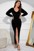 Load image into Gallery viewer, Black Deep V-Neck Long Party Dress With Slit