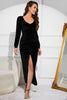 Load image into Gallery viewer, Black Deep V-Neck Long Party Dress With Slit