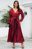 Load image into Gallery viewer, Burgundy Sparkly A Line V-Neck Party Dress