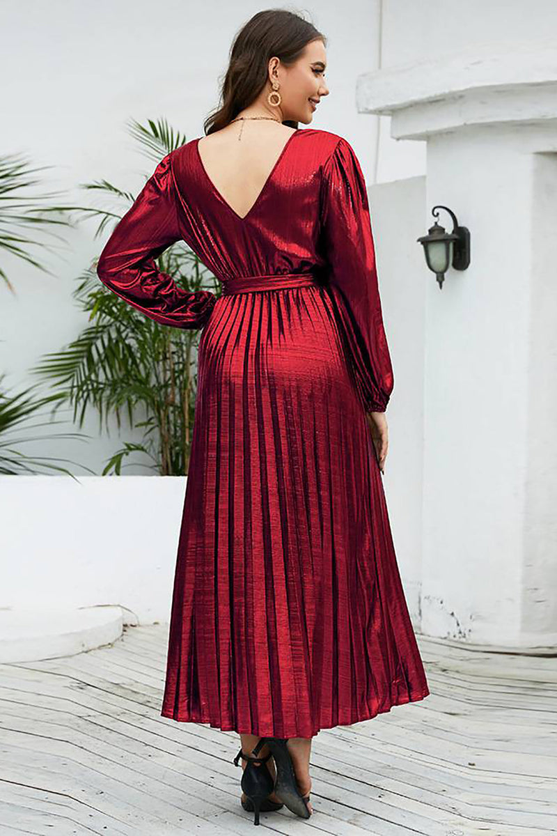 Load image into Gallery viewer, Burgundy Sparkly A Line V-Neck Party Dress