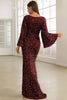 Load image into Gallery viewer, Burgundy Sparkly Sequin Mermaid Long Holiday Dress
