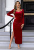 Load image into Gallery viewer, Red Sparkly Long Sleeve Sweetheart Holiday Dress With Slit