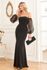 Load image into Gallery viewer, Removable Sleeves Black Sheath Sparkly Formal Dress